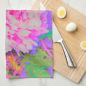 庭の電気ピンクの牡丹カラフルたち キッチンタオル (四つ折り)