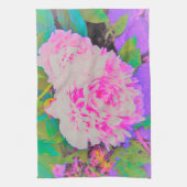 庭の電気ピンクの牡丹カラフルたち キッチンタオル (縦)