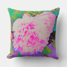 庭の電気ピンクの牡丹カラフルたち クッション