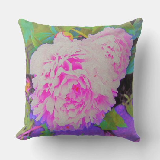 庭の電気ピンクの牡丹カラフルたち クッション (正面)