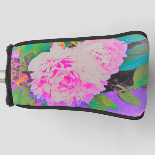 庭の電気ピンクの牡丹カラフルたち ゴルフヘッドカバー (正面)