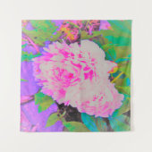 庭の電気ピンクの牡丹カラフルたち タペストリー (正面(横))