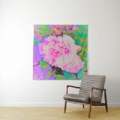 庭の電気ピンクの牡丹カラフルたち タペストリー (インサイチュ(横))