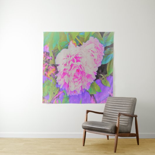 庭の電気ピンクの牡丹カラフルたち タペストリー (インサイチュ)