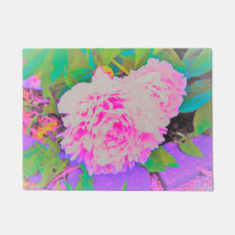 庭の電気ピンクの牡丹カラフルたち ドアマット