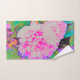 庭の電気ピンクの牡丹カラフルたち ハンドタオル