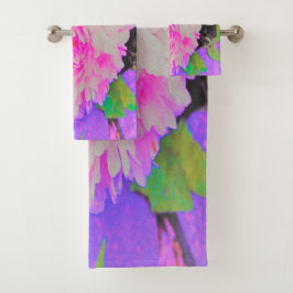 庭の電気ピンクの牡丹カラフルたち バスタオルセット