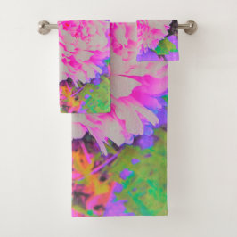 庭の電気ピンクの牡丹カラフルたち バスタオルセット