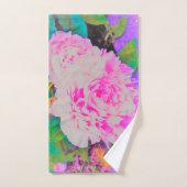 庭の電気ピンクの牡丹カラフルたち バスタオルセット (ハンドタオル)