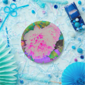 庭の電気ピンクの牡丹カラフルたち ペーパープレート (パーティー)