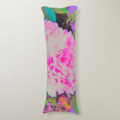 庭の電気ピンクの牡丹カラフルたち ボディピロー (正面縦)