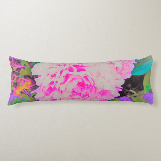 庭の電気ピンクの牡丹カラフルたち ボディピロー (正面)