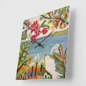 庭の鳥 スクエア壁時計 (傾斜)