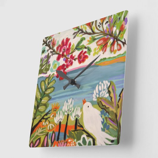 庭の鳥 スクエア壁時計 (傾斜)