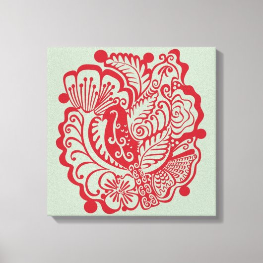 庭の鳥（赤いセージ）キャンバス印刷 キャンバスプリント (正面)