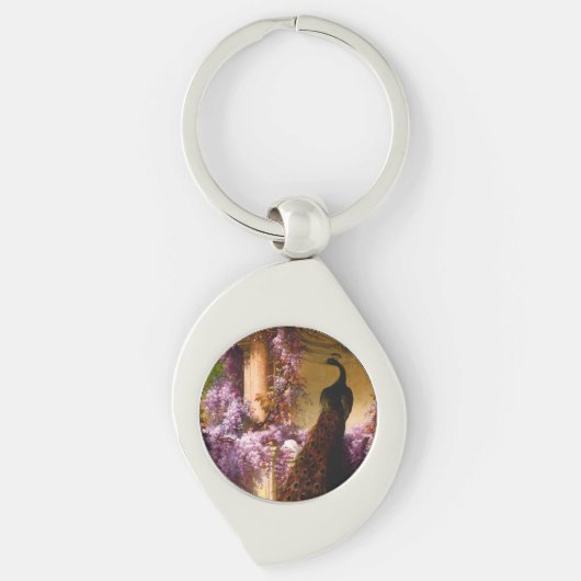 庭の鳩と孔雀 キーホルダー (正面)