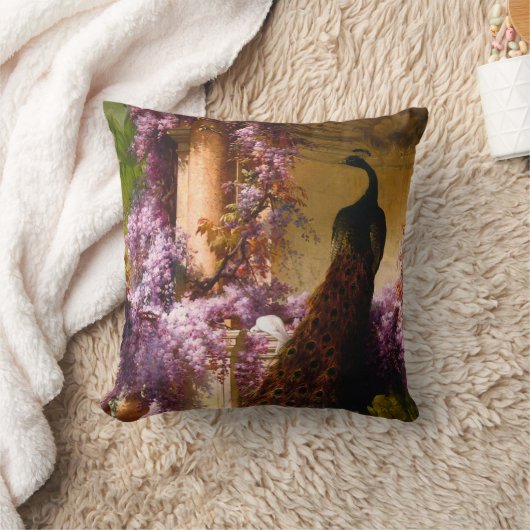 庭の鳩と孔雀 クッション (ブランケット)