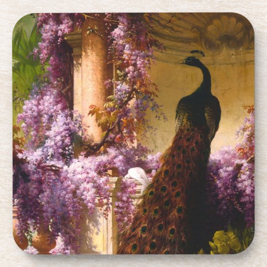 庭の鳩と孔雀 コースター (正面)