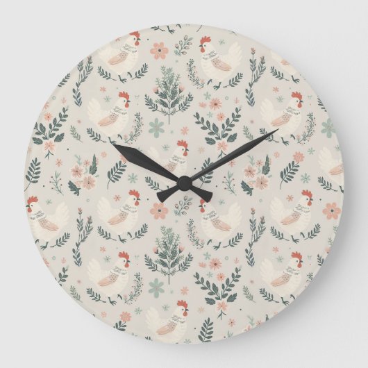 庭の鶏 ラージ壁時計 (正面)