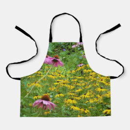 庭の黄色と紫の花 エプロン