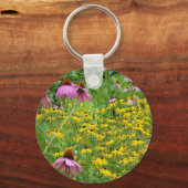庭の黄色と紫の花 キーホルダー (正面)