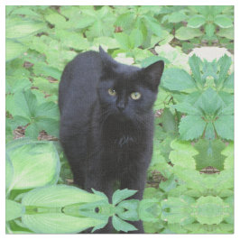庭の黒い子ネコ猫 ファブリック