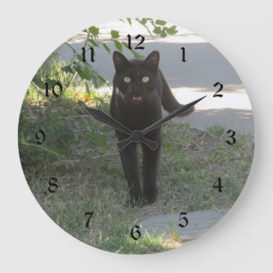 庭の黒猫 ラージ壁時計