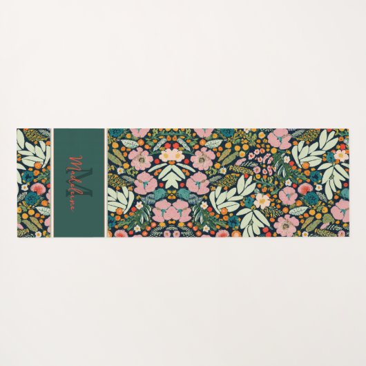 庭はっきりした素朴花パターン名モノグラム ヨガマット (裏面(横))