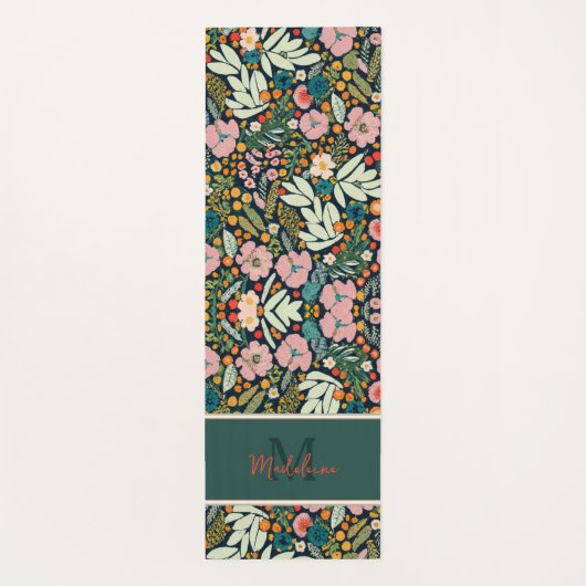 庭はっきりした素朴花パターン名モノグラム ヨガマット (裏面)