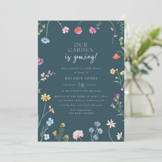 庭は野生の花の赤ちゃんシャワーが成長している 招待状 (スタンド正面)