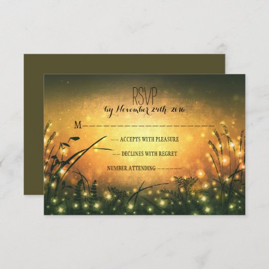 庭はRSVPカードを結婚する日没をつけます 出欠カード (正面/裏面)