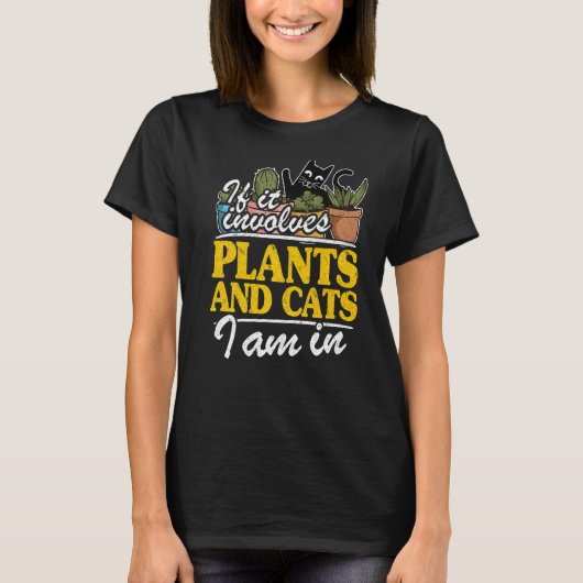 庭もしで働いている植物や猫を含む Tシャツ (正面)