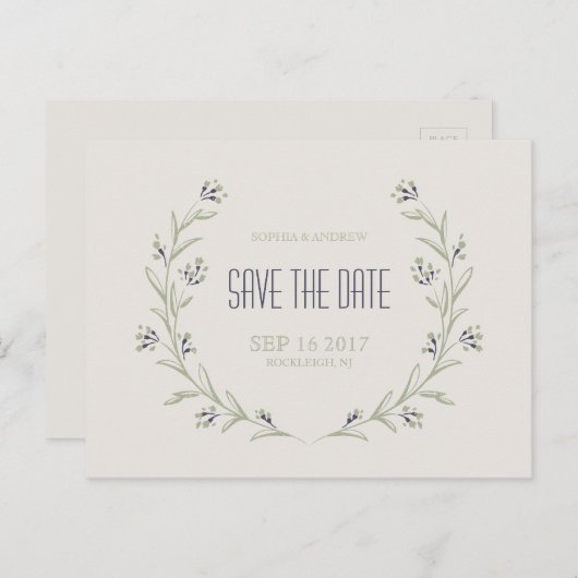 庭エレガントフローラ素朴な結婚式は日付を保存 案内ポストカード (正面/裏面)