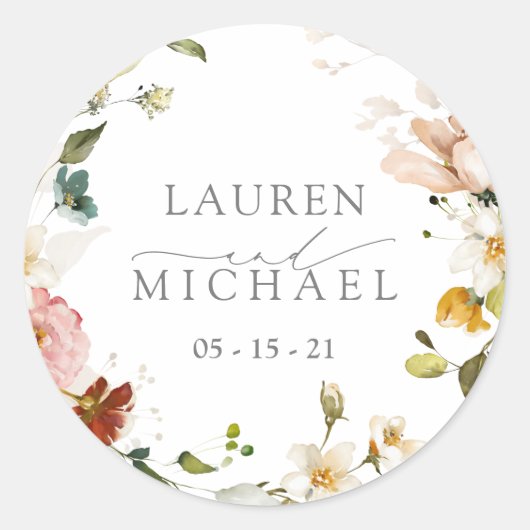 庭エレガント花水彩フローラ結婚ズ ラウンドシール (正面)