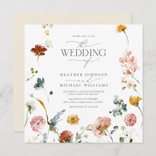 庭エレガント花水彩フローラ結婚ズ 招待状 (正面/裏面)