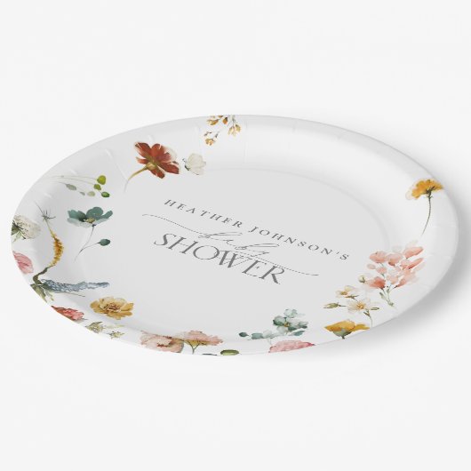 庭エレガント花水彩赤ちゃんシャワー ペーパープレート (アングル)