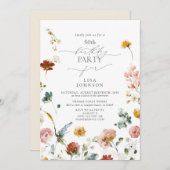 庭エレガント花水彩50誕生日 招待状 (正面/裏面)