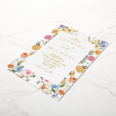 庭エレガント花野花結婚金ゴールド 箔招待状 (回転した状態)