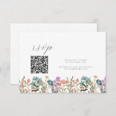庭カラフルの水彩ワイルドフラワーQR結婚ズ 出欠カード (正面/裏面)