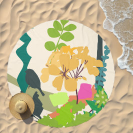 庭カラフルの花と鳥のシルエット