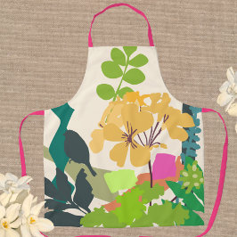 庭カラフルの花と鳥のシルエット エプロン