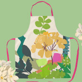 庭カラフルの花と鳥のシルエット エプロン