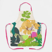 庭カラフルの花と鳥のシルエット エプロン (正面)