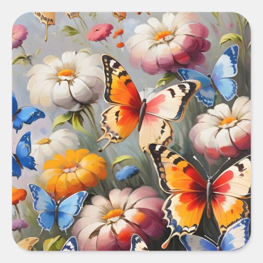 庭カラフルの蝶 スクエアシール (正面)