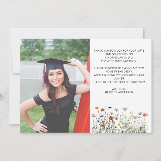 庭カラフル花の卒業ありがとう写真 サンキューカード (裏面)