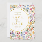 庭カラフル花の結婚式の日付を保存 案内状 (正面)