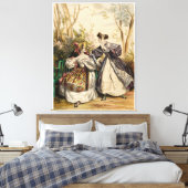 庭ビクトリアンでの会話の女性 – ヴィンテージ キャンバスプリント (インサイチュ (寝室))