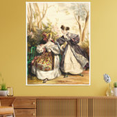 庭ビクトリアンでの会話の女性 – ヴィンテージ キャンバスプリント (インサイチュ (リビング))