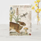庭モダンフランスののヴィンテージウサギ カード (黄色い花)