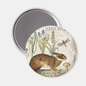 庭モダンフランスののヴィンテージウサギ マグネット (正面/裏面)